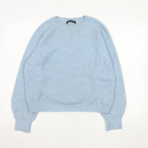 Marks and Spencer Women Blue Beaded Knit Jumper Medium