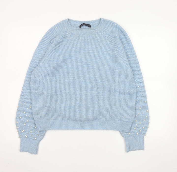 Marks and Spencer Women Blue Beaded Knit Jumper Medium