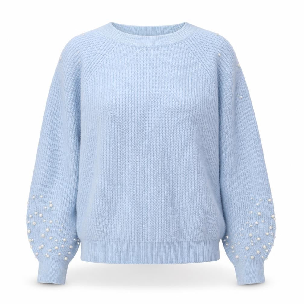 Front view of Marks & Spencer Women Blue Beaded Knit Jumper Medium