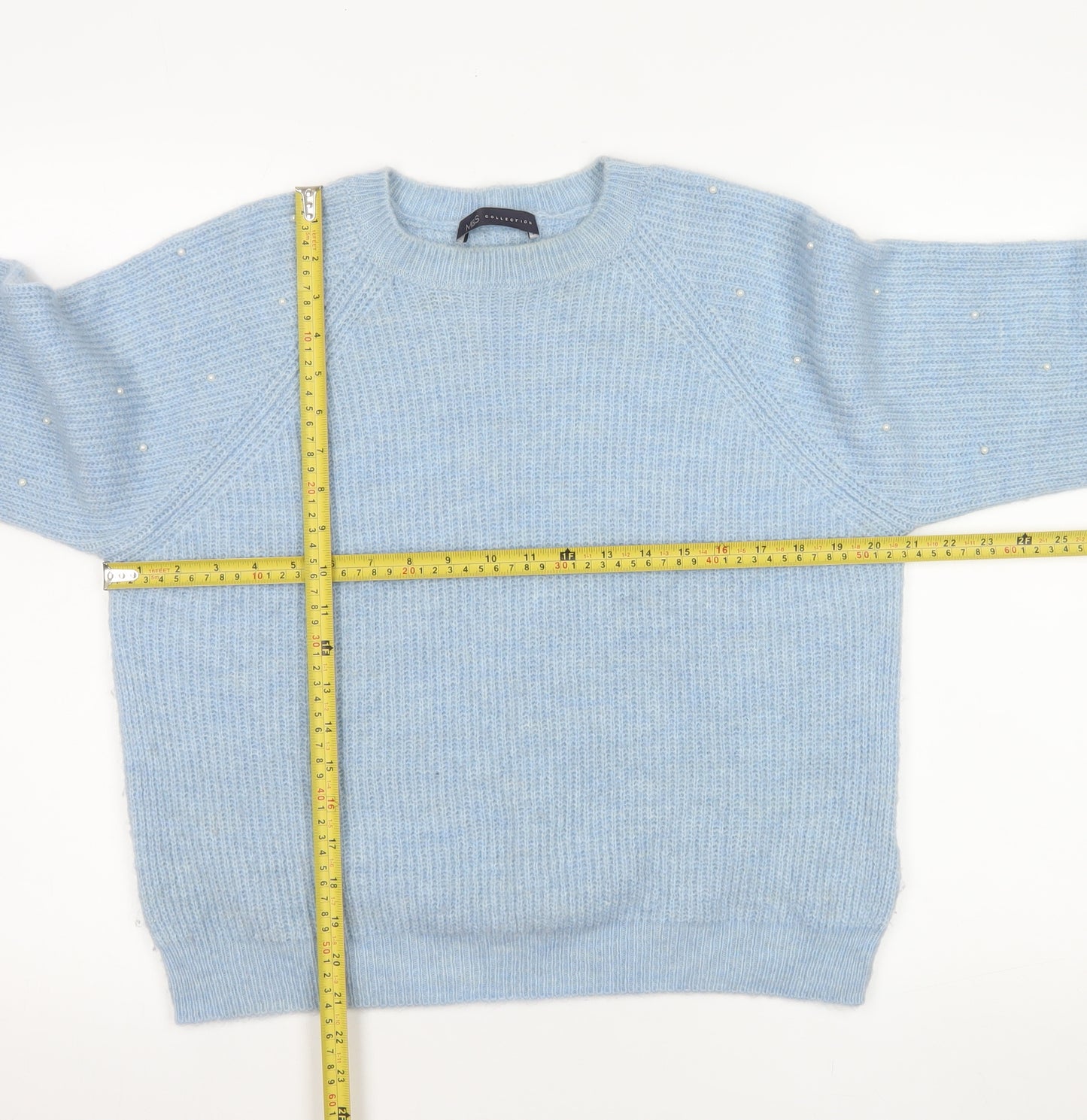 Marks and Spencer Women Blue Beaded Knit Jumper Medium