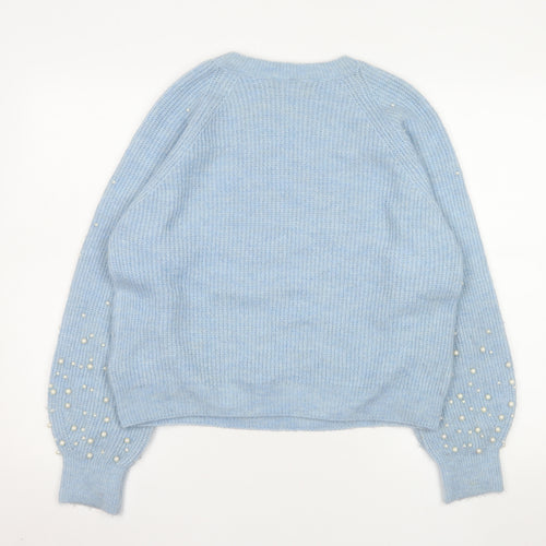 Marks and Spencer Women Blue Beaded Knit Jumper Medium