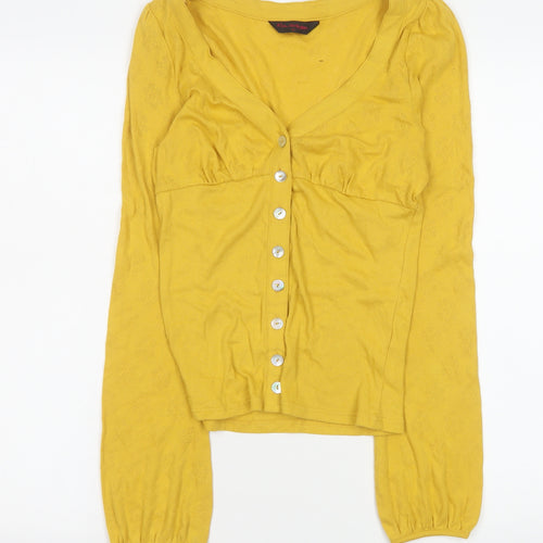 Miss Selfridge Women’s Yellow Cotton Cropped Button-Up Top Size 10