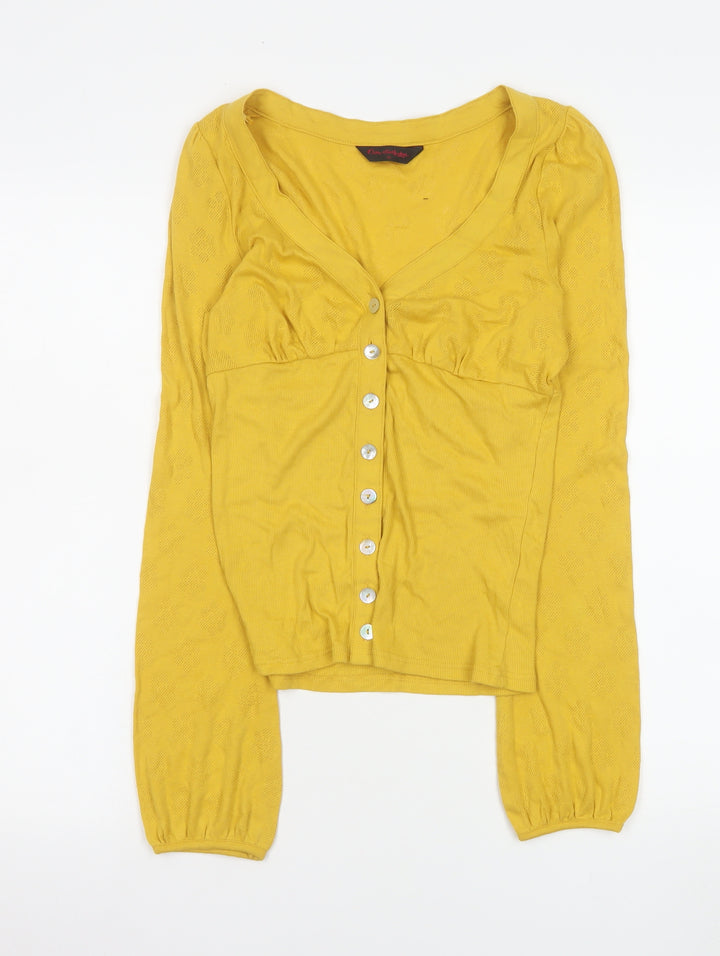 Miss Selfridge Women’s Yellow Cotton Cropped Button-Up Top Size 10