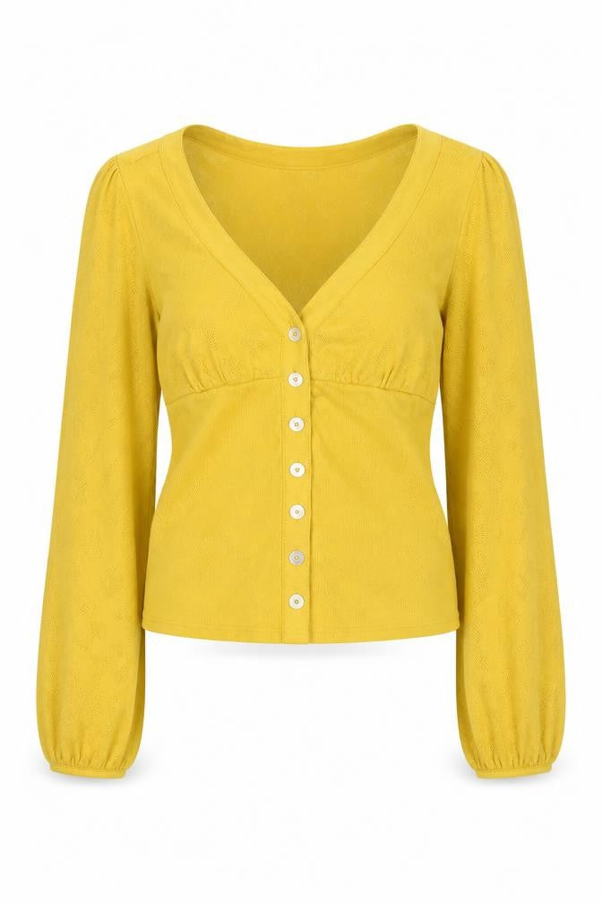 Miss Selfridge Women’s Yellow Cotton Cropped Button-Up Top Size 10