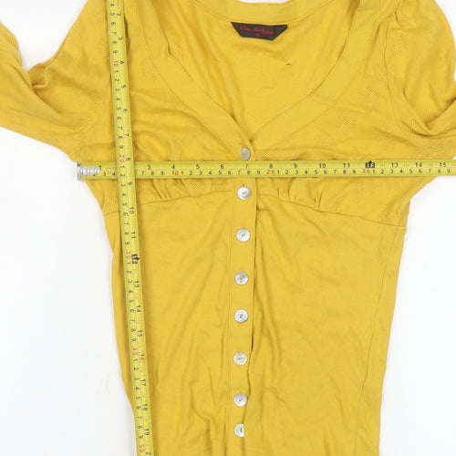 Miss Selfridge Women’s Yellow Cotton Cropped Button-Up Top Size 10