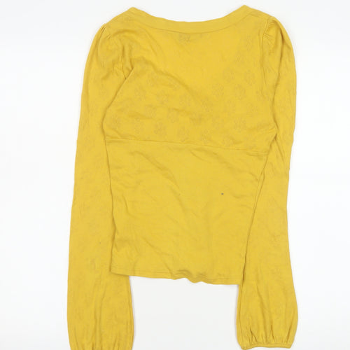 Miss Selfridge Women’s Yellow Cotton Cropped Button-Up Top Size 10
