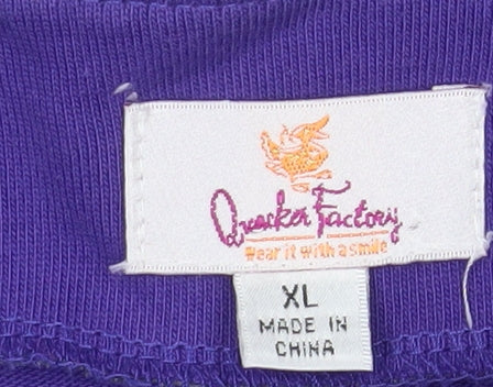 Quacker Factory Women's Purple Sequin 3/4 Sleeve Cotton Top XL