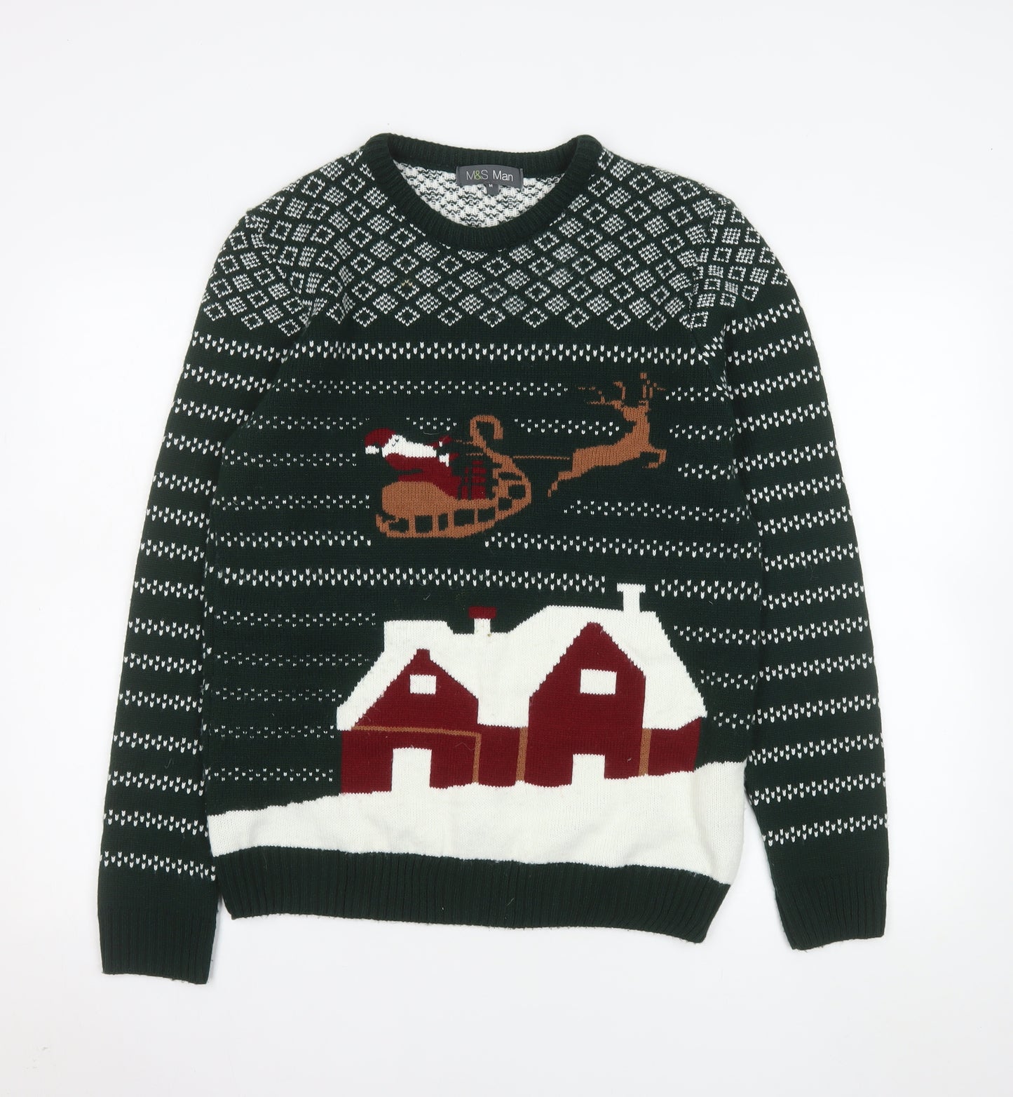 Marks and Spencer Men's Green Christmas Jumper M Pullover Knit
