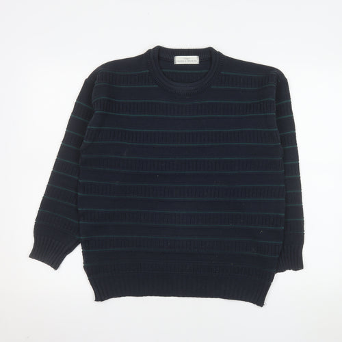 Marks and Spencer Men's Blue Striped Acrylic Pullover Jumper S