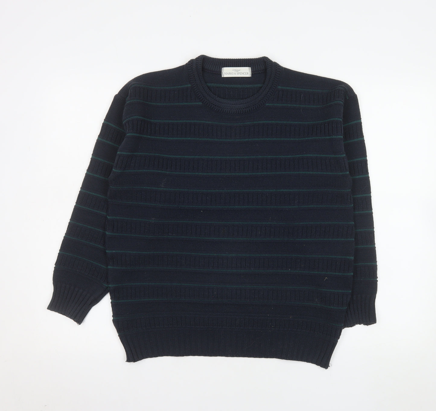 Marks and Spencer Men's Blue Striped Acrylic Pullover Jumper S