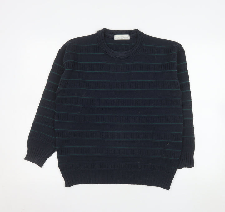 Marks and Spencer Men's Blue Striped Acrylic Pullover Jumper S
