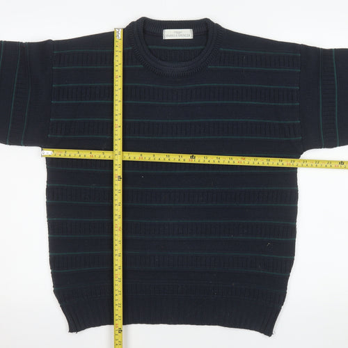 Marks and Spencer Men's Blue Striped Acrylic Pullover Jumper S