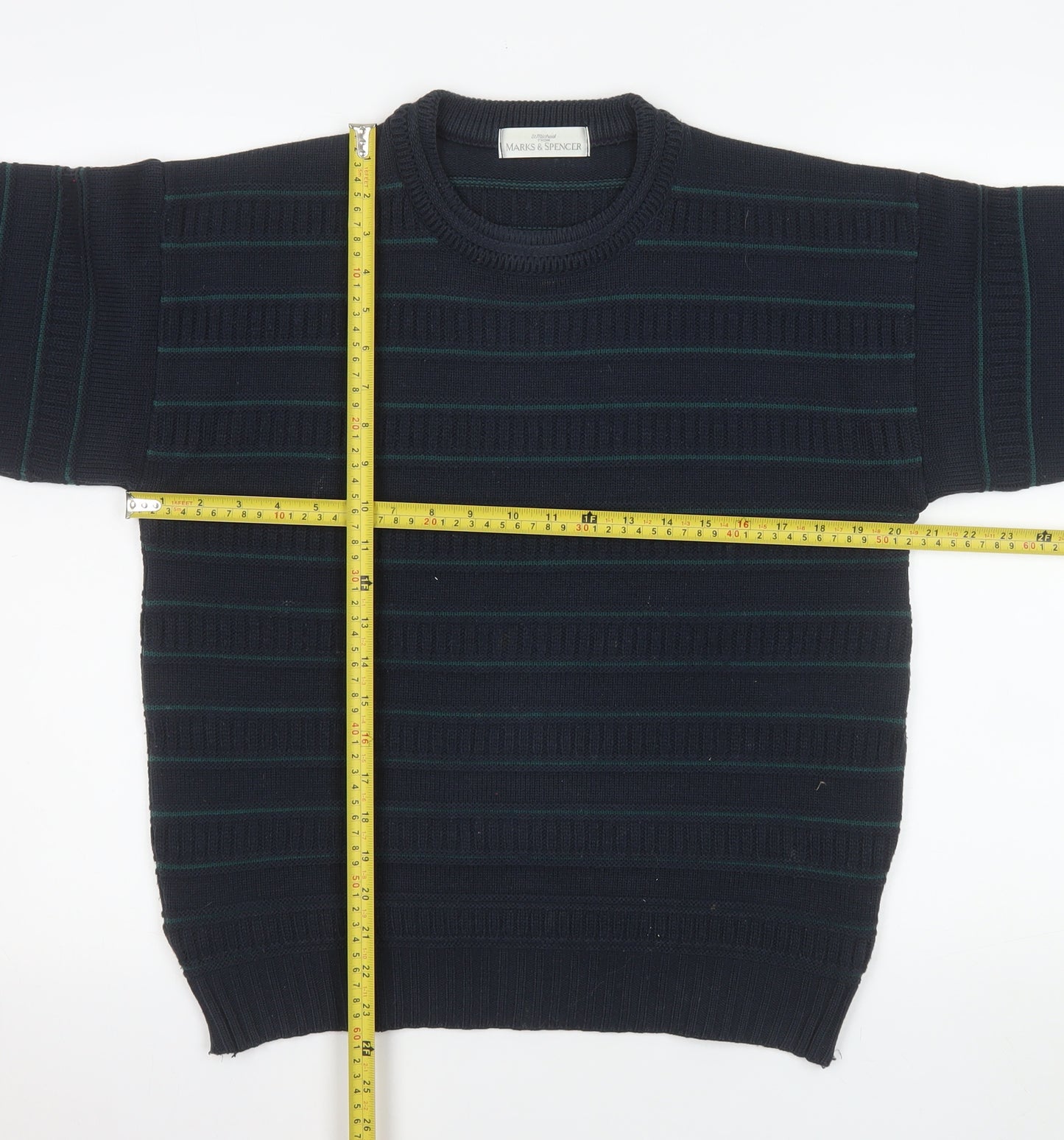 Marks and Spencer Men's Blue Striped Acrylic Pullover Jumper S