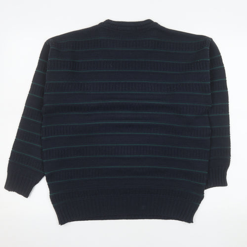 Marks and Spencer Men's Blue Striped Acrylic Pullover Jumper S