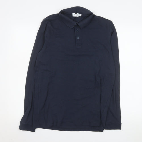 Topman Mens Blue Long Sleeve Cotton Polo Shirt Size M