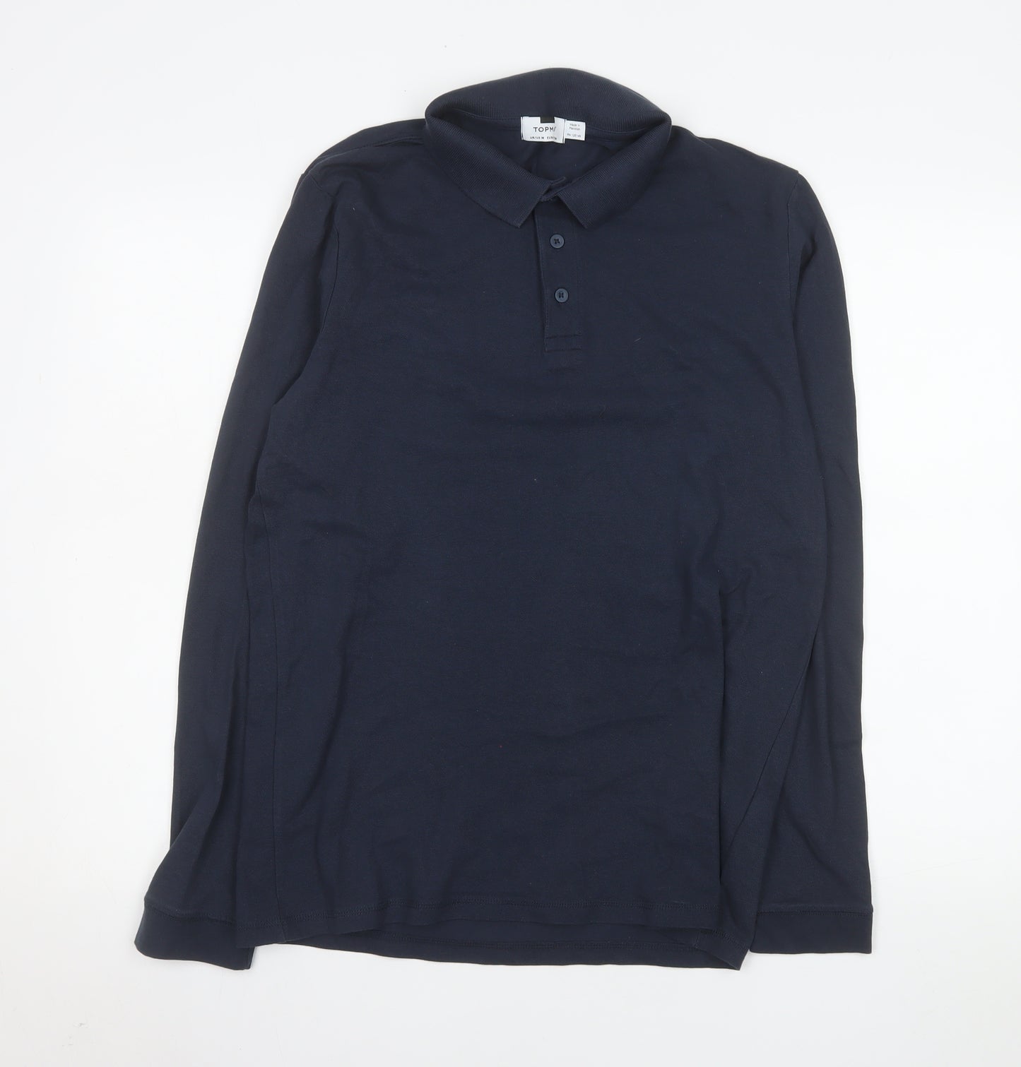 Topman Mens Blue Long Sleeve Cotton Polo Shirt Size M