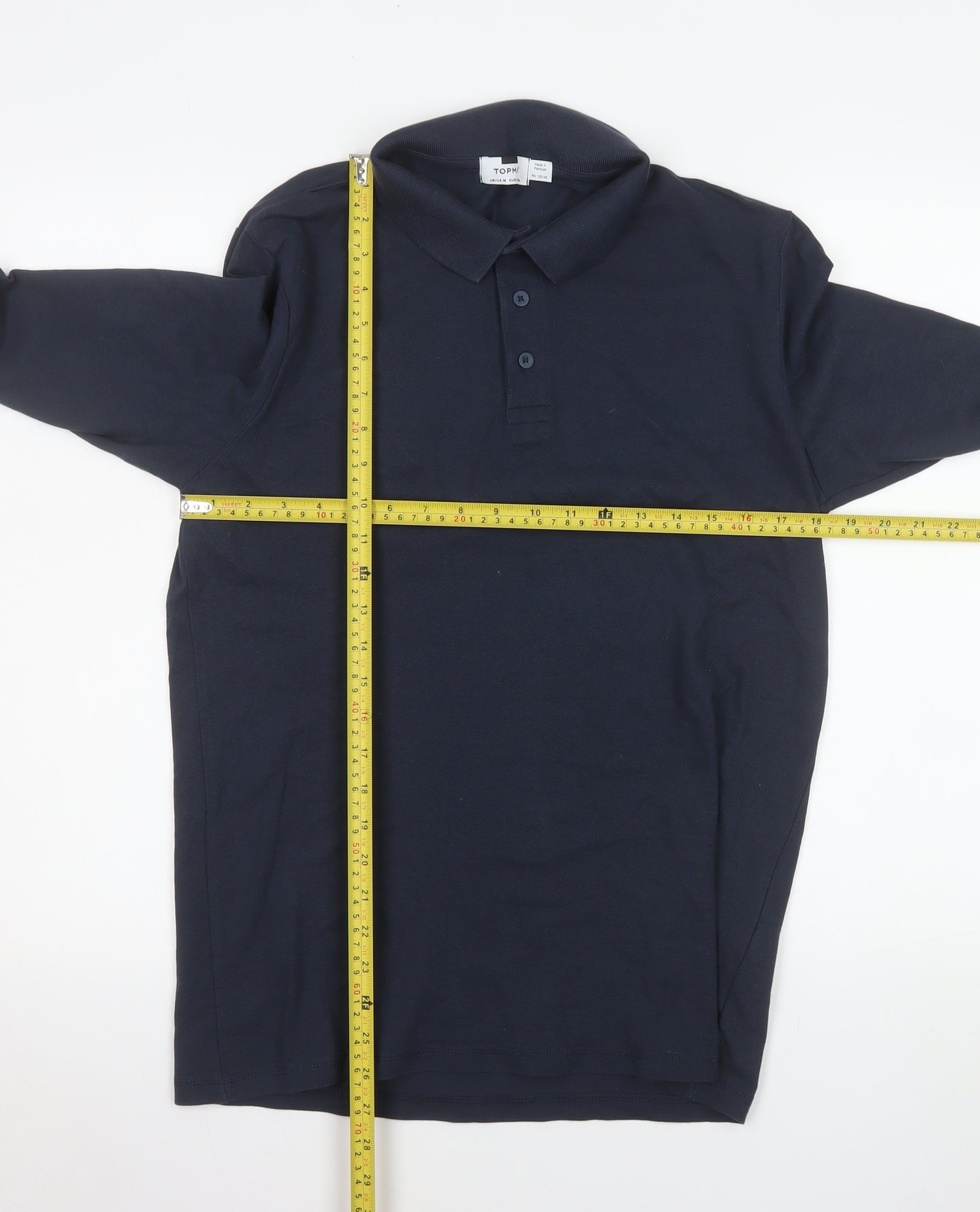 Topman Mens Blue Long Sleeve Cotton Polo Shirt Size M