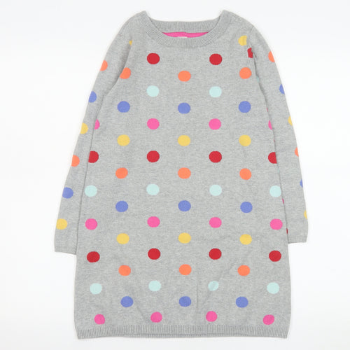 GAP Kids Girls Grey Polka Dot Knit Sweater Dress 8-9 Years Long Sleeve