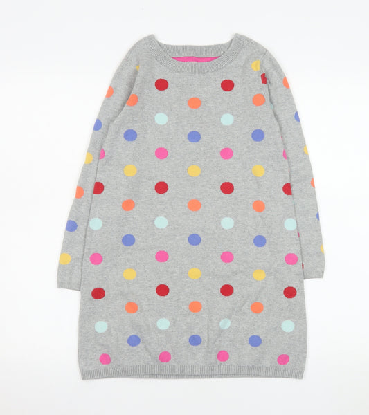 GAP Kids Girls Grey Polka Dot Knit Sweater Dress 8-9 Years Long Sleeve