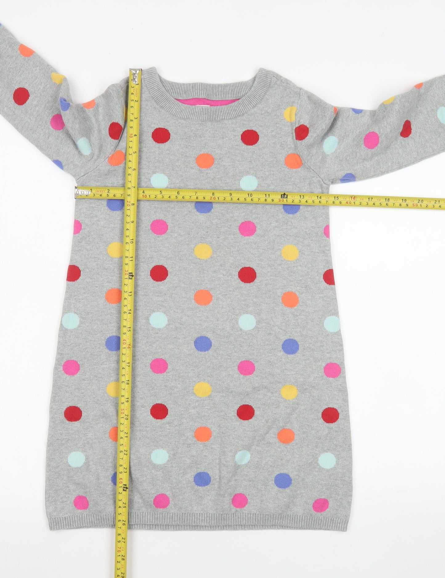 GAP Kids Girls Grey Polka Dot Knit Sweater Dress 8-9 Years Long Sleeve
