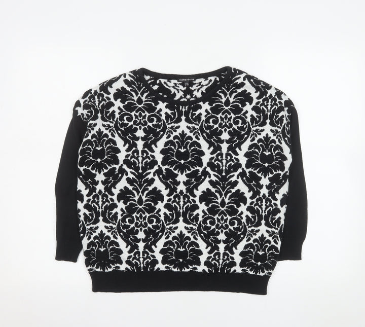 Warehouse Womens Black White UK 8 Crew Neck Long Sleeve Jumper