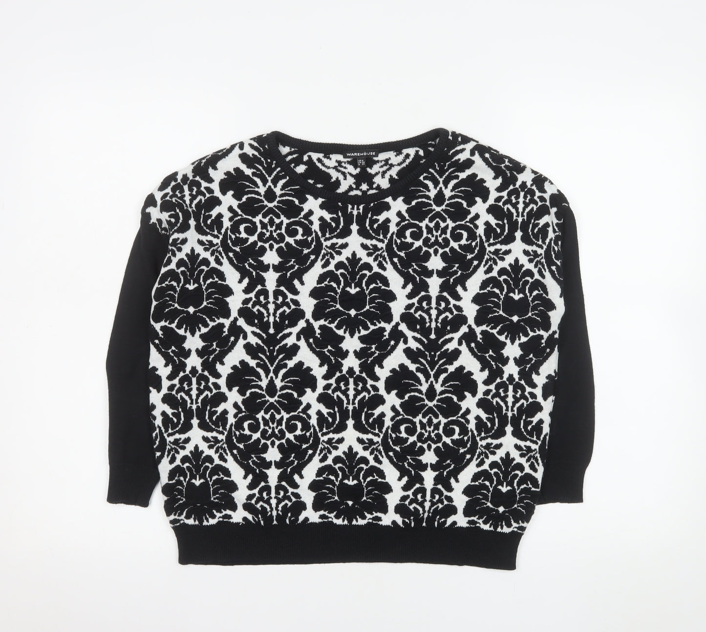Warehouse Womens Black White UK 8 Crew Neck Long Sleeve Jumper