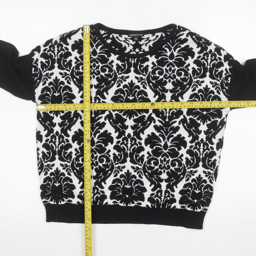 Warehouse Womens Black White UK 8 Crew Neck Long Sleeve Jumper