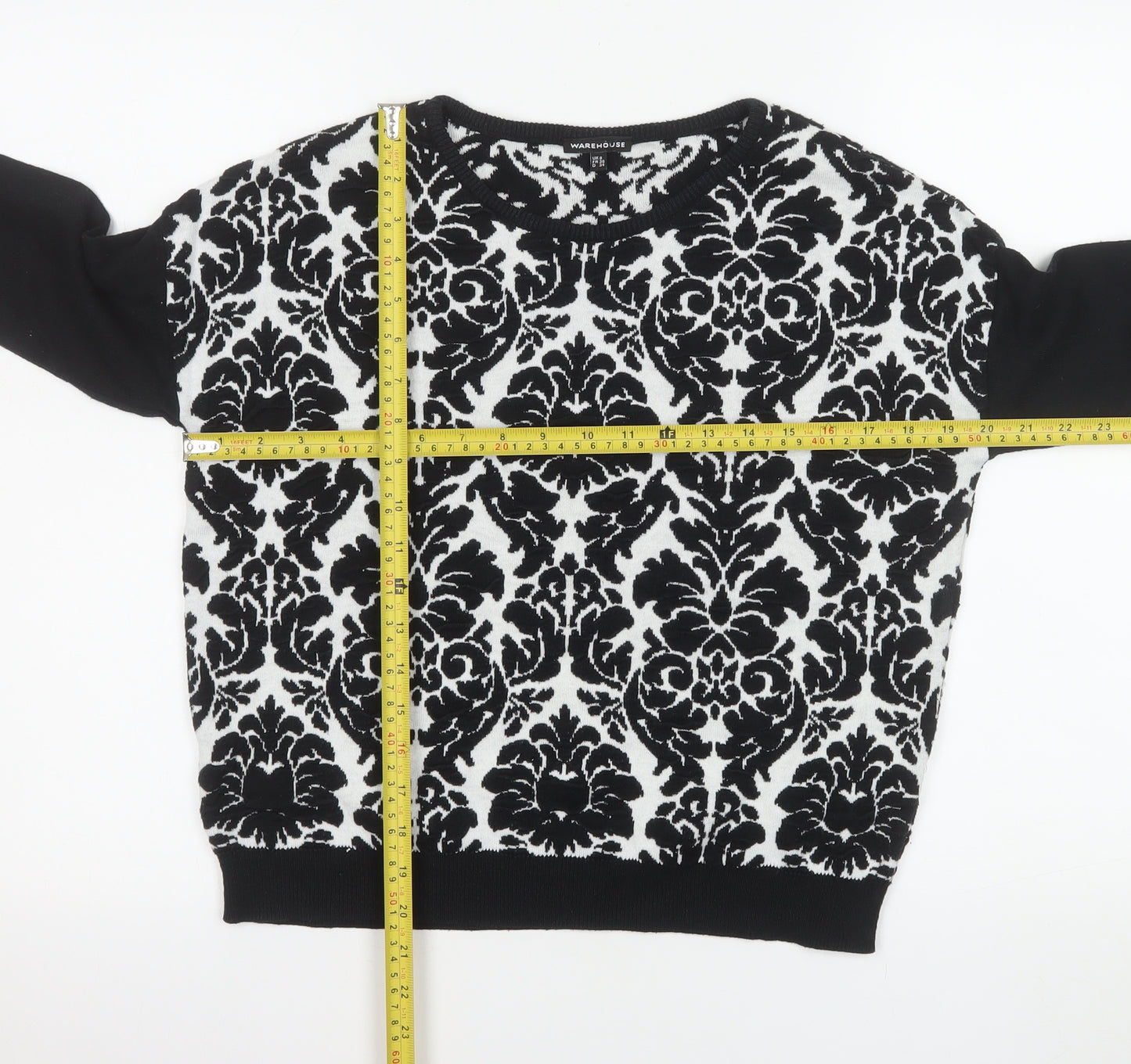 Warehouse Womens Black White UK 8 Crew Neck Long Sleeve Jumper