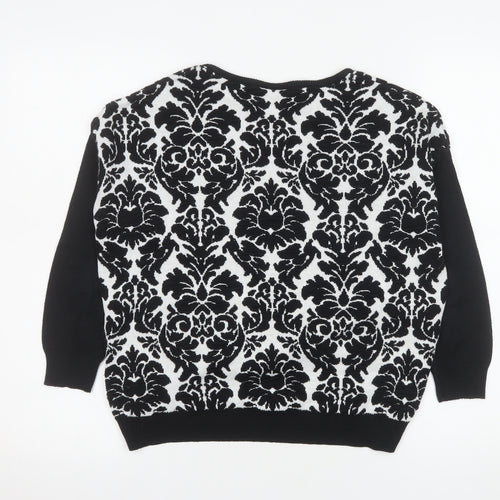 Warehouse Womens Black White UK 8 Crew Neck Long Sleeve Jumper