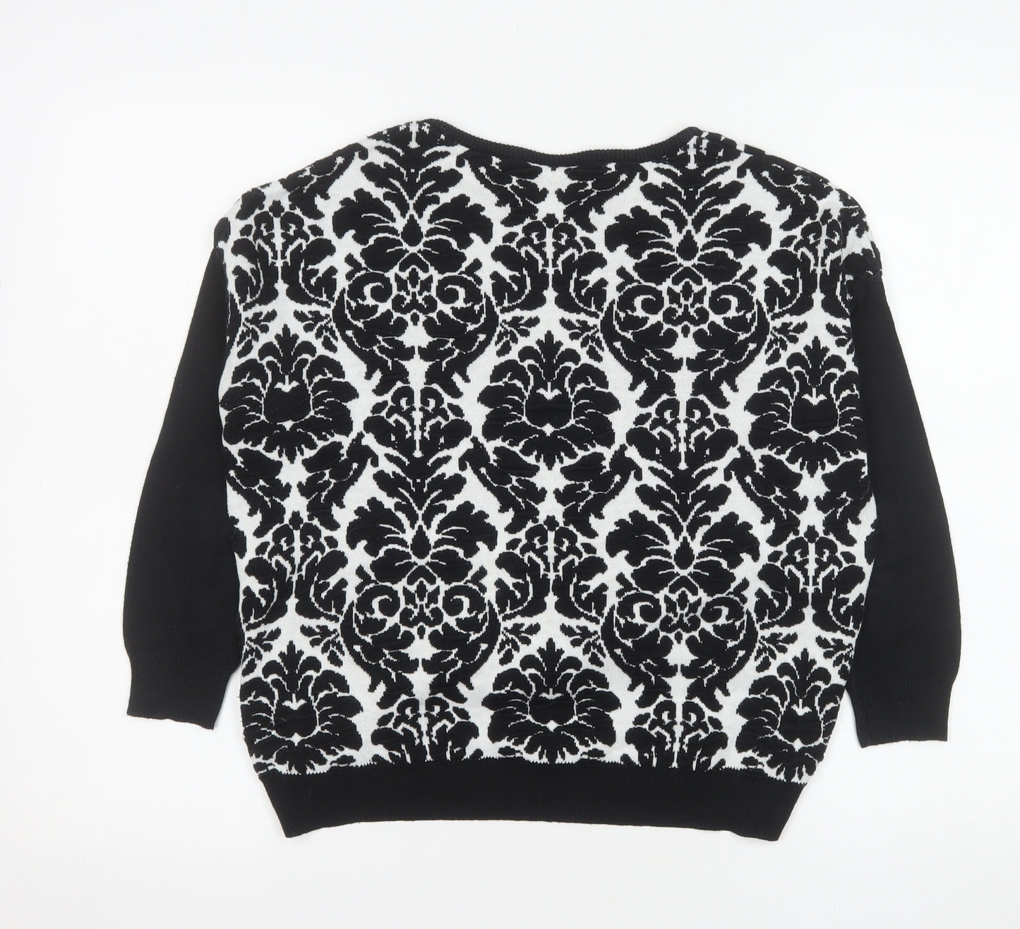 Warehouse Womens Black White UK 8 Crew Neck Long Sleeve Jumper