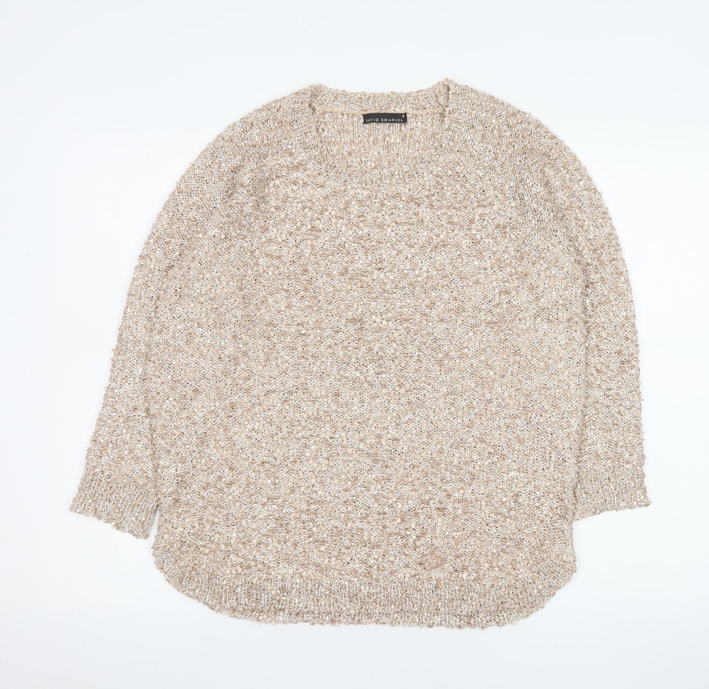 David Emanuel Women's Beige Sequin Knit Pullover Jumper M