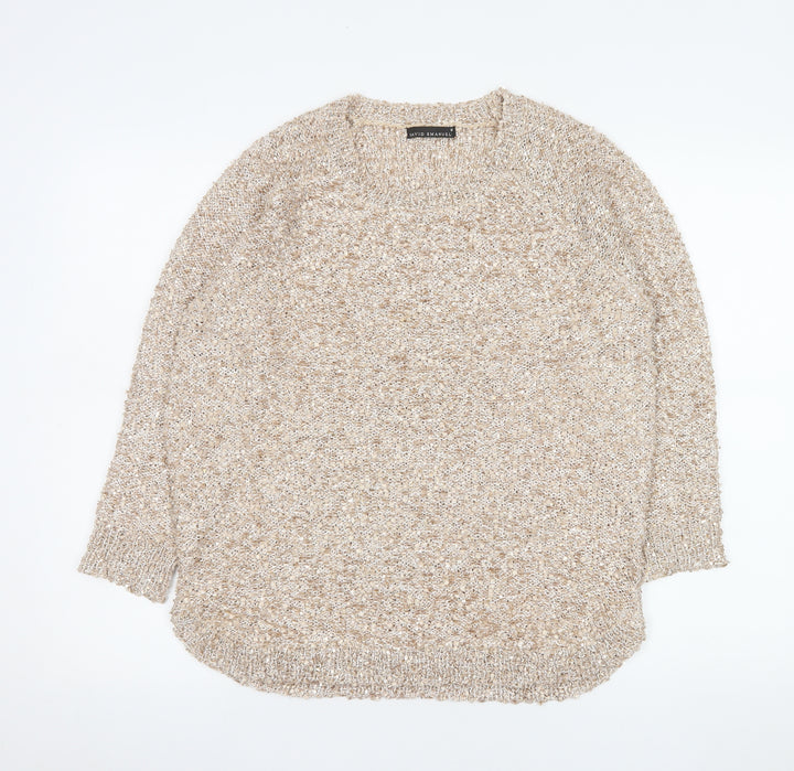David Emanuel Women's Beige Sequin Knit Pullover Jumper M
