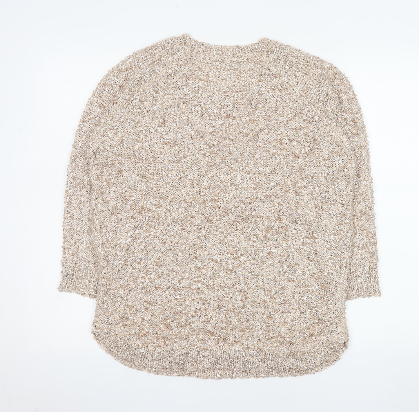 David Emanuel Women's Beige Sequin Knit Pullover Jumper M