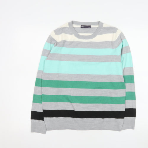 Marks and Spencer Women’s Green Mix Striped Acrylic Jumper Size 12