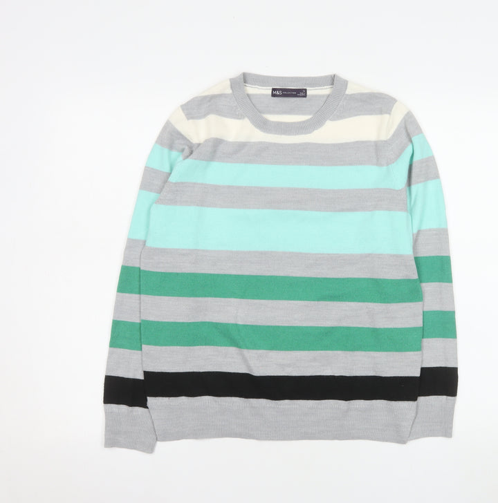 Marks and Spencer Women’s Green Mix Striped Acrylic Jumper Size 12