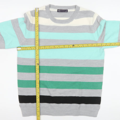 Marks and Spencer Women’s Green Mix Striped Acrylic Jumper Size 12
