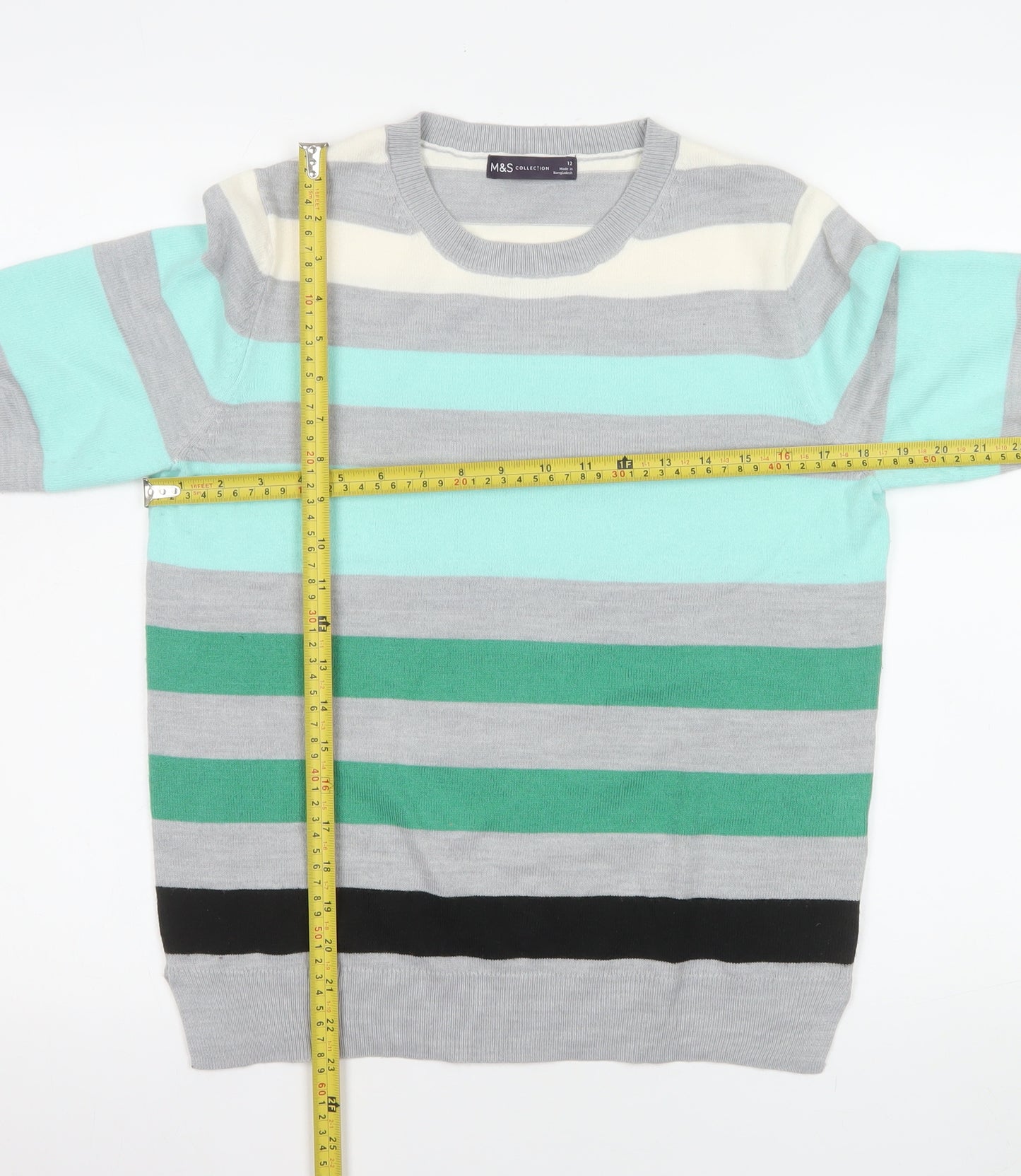 Marks and Spencer Women’s Green Mix Striped Acrylic Jumper Size 12