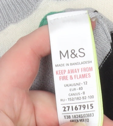 Marks and Spencer Women’s Green Mix Striped Acrylic Jumper Size 12