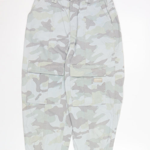 Bershka Women's Grey Camouflage Cargo Trousers Size 6