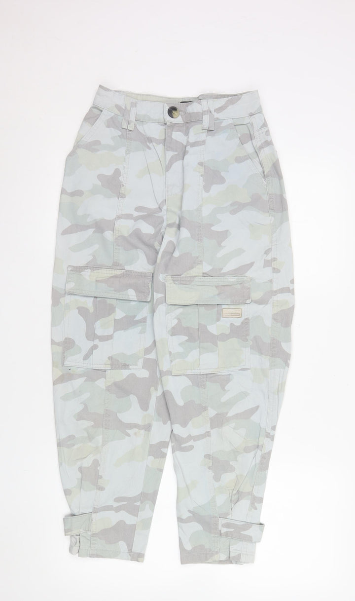 Bershka Women's Grey Camouflage Cargo Trousers Size 6