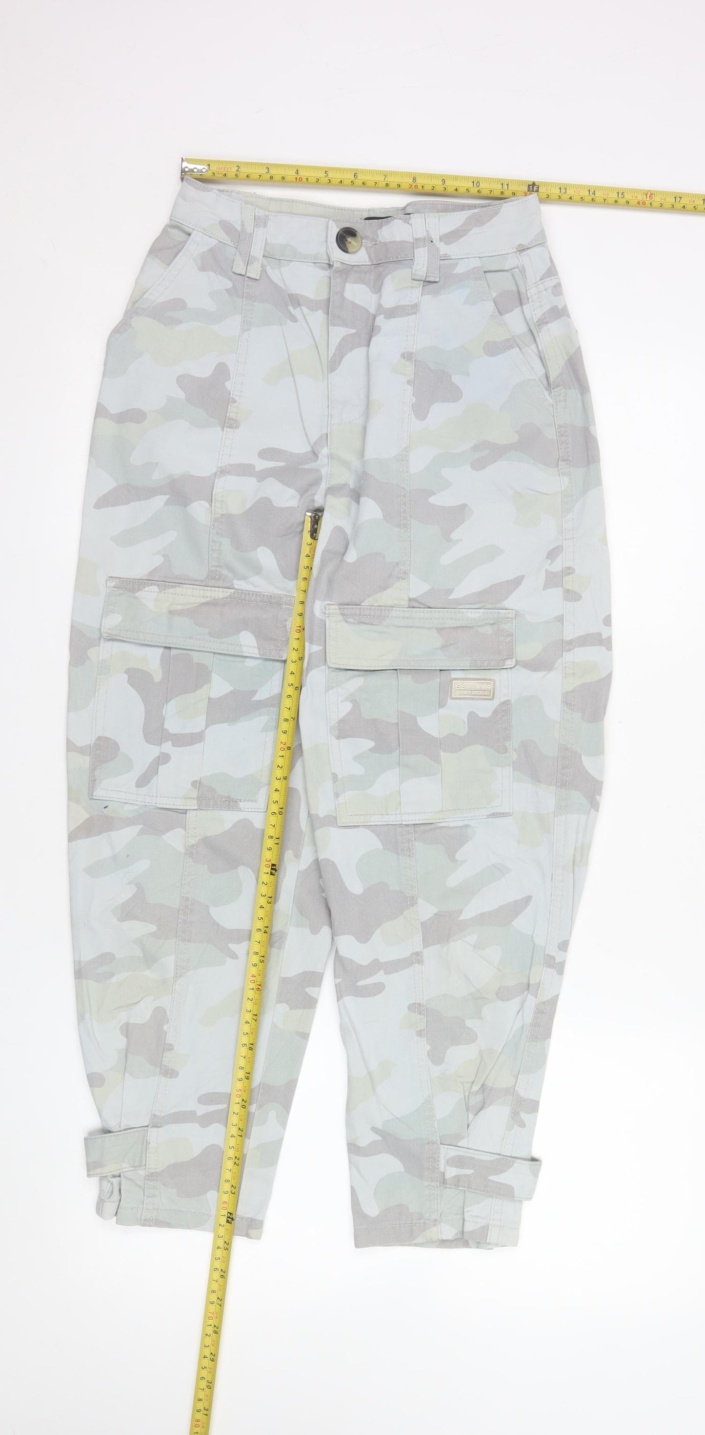 Bershka Women's Grey Camouflage Cargo Trousers Size 6