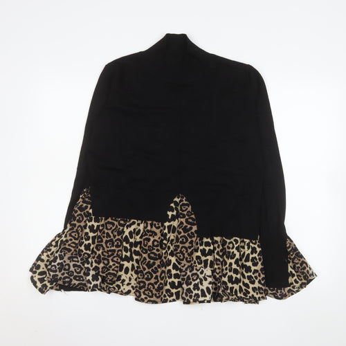 QED London Women’s Black Leopard Tunic Roll Neck Long Sleeve Blouse M