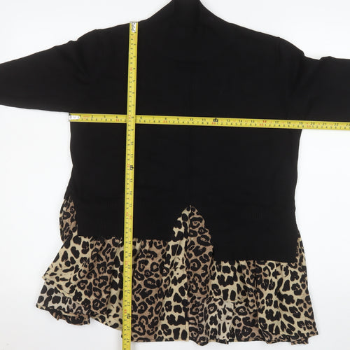 QED London Women’s Black Leopard Tunic Roll Neck Long Sleeve Blouse M