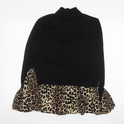 QED London Women’s Black Leopard Tunic Roll Neck Long Sleeve Blouse M