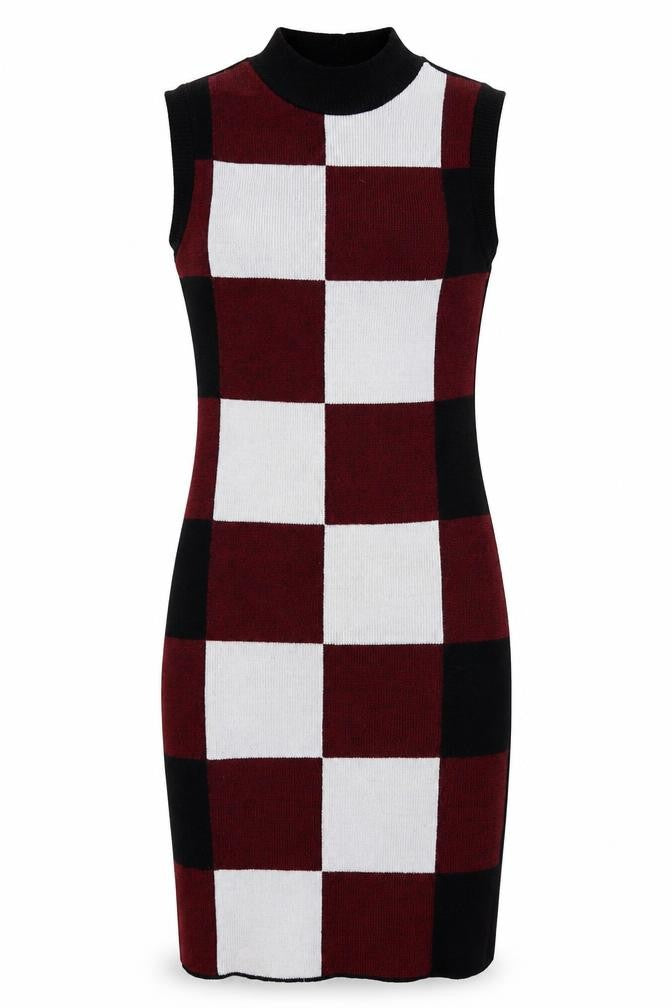 Front view of AX Paris Women’s Multicoloured S Bodycon Knit Check Dress
