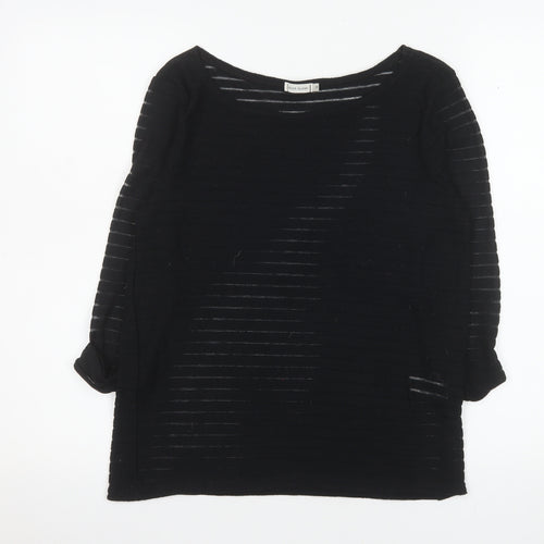 River Island Women's Black Size 12 Boat Neck Open Knit 3/4 Sleeve Jumper