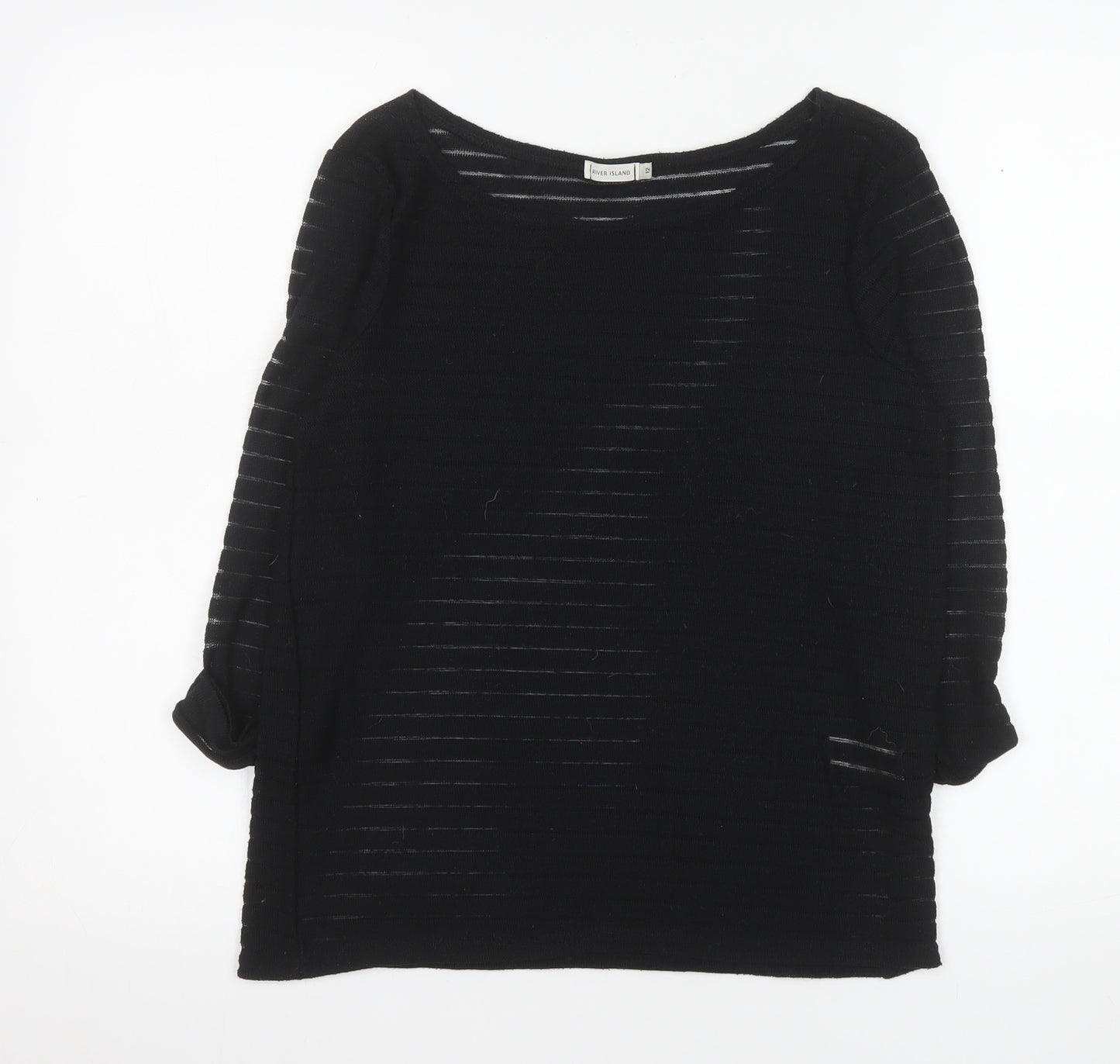 River Island Women's Black Size 12 Boat Neck Open Knit 3/4 Sleeve Jumper