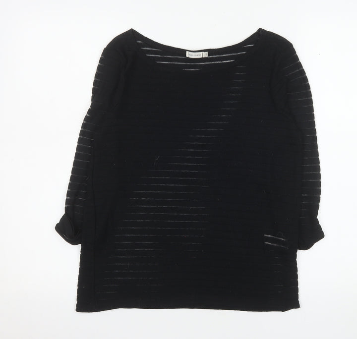 River Island Women's Black Size 12 Boat Neck Open Knit 3/4 Sleeve Jumper