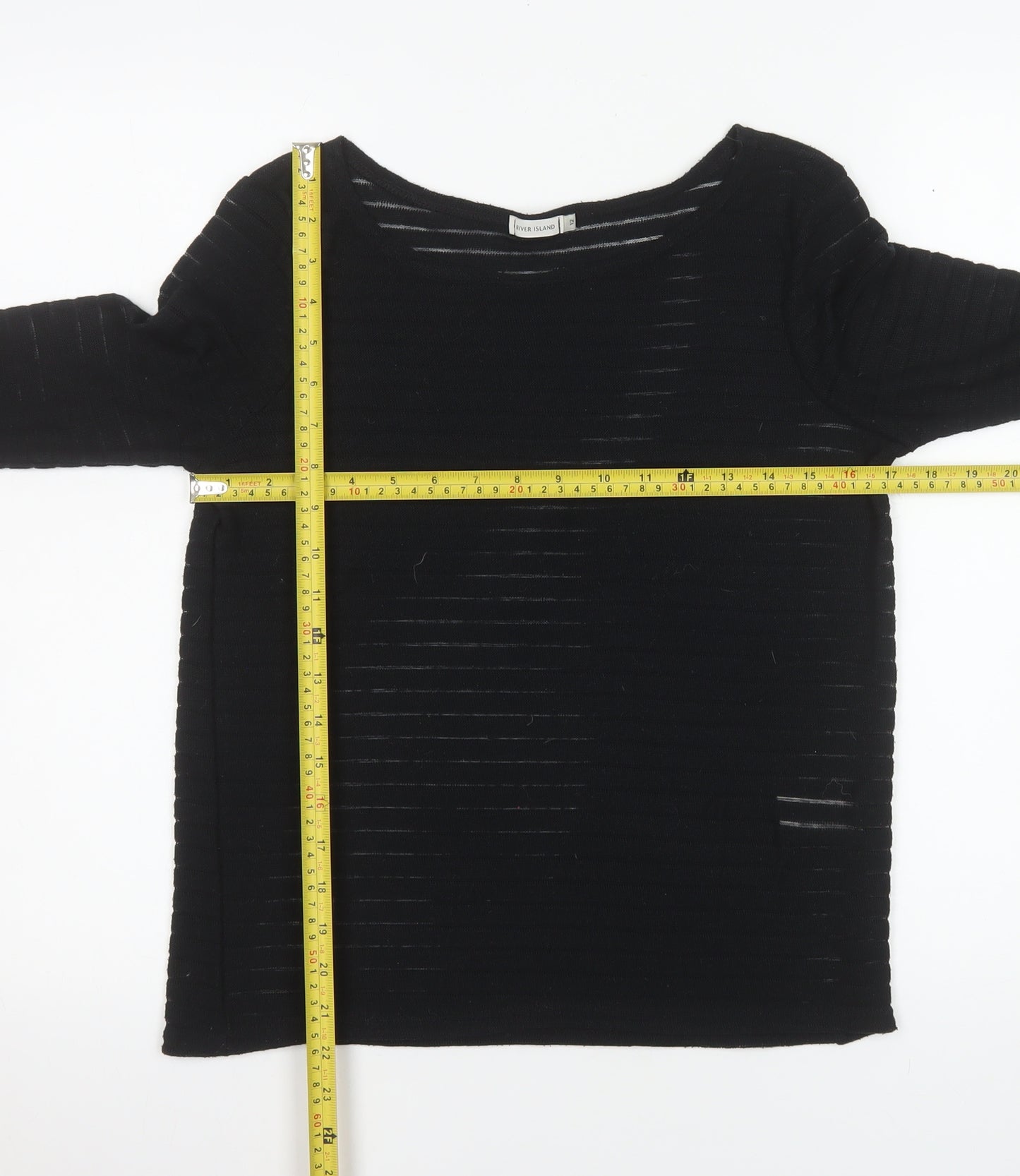 River Island Women's Black Size 12 Boat Neck Open Knit 3/4 Sleeve Jumper