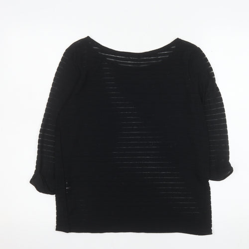 River Island Women's Black Size 12 Boat Neck Open Knit 3/4 Sleeve Jumper